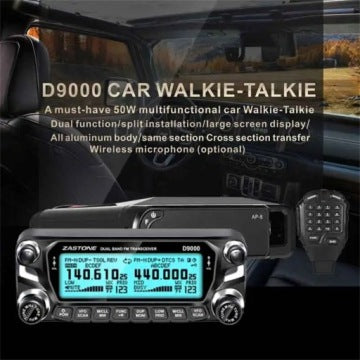 Stație radio walkie-talkie auto Zastone D9000 cu putere de 50W pentru benzile UHF/VHF