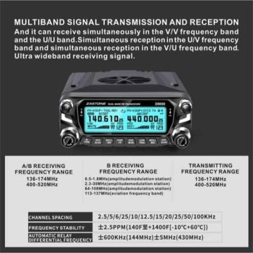 Stație radio walkie-talkie auto Zastone D9000 cu putere de 50W pentru benzile UHF/VHF